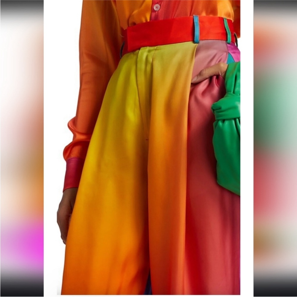 BRUCE GLEN Cupro Sunrise Prism Wide Leg Trouser Pants Rainbow size 29 NEW - Picture 3 of 15